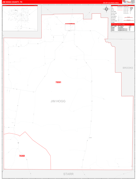 Jim Hogg County, TX Zip Code Wall Map